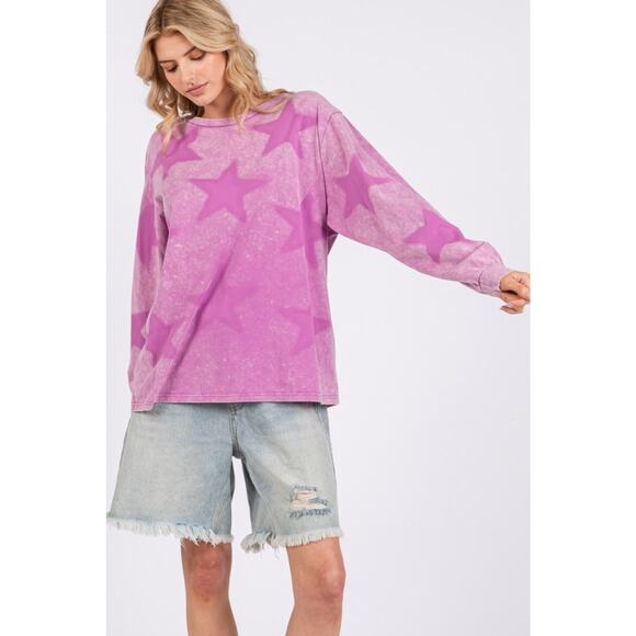 SAGE + FIG Mineral Wash Star Graphic Print Long Sleeves T-Shirt | Moonlit Mauve - Picture 7 of 7